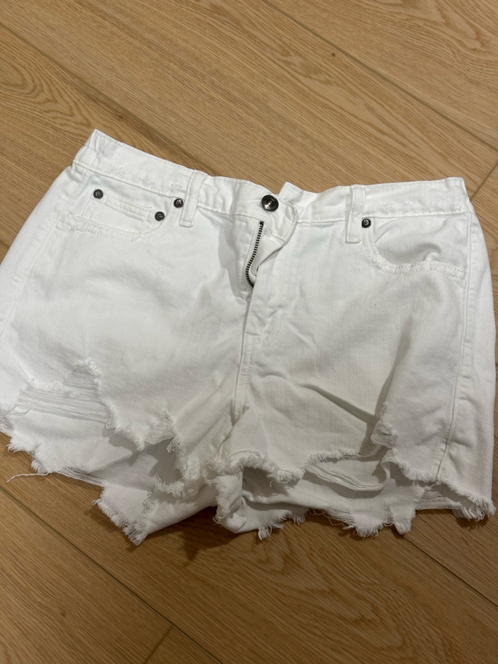 aerie White Distressed Denim High-Rise Shorts